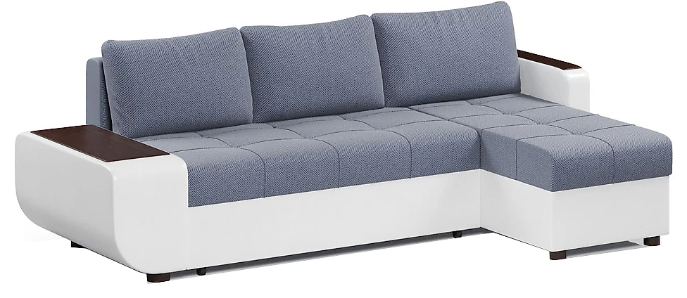 Угловой диван с ящиком в подлокотниках Атланта Блю со столиком