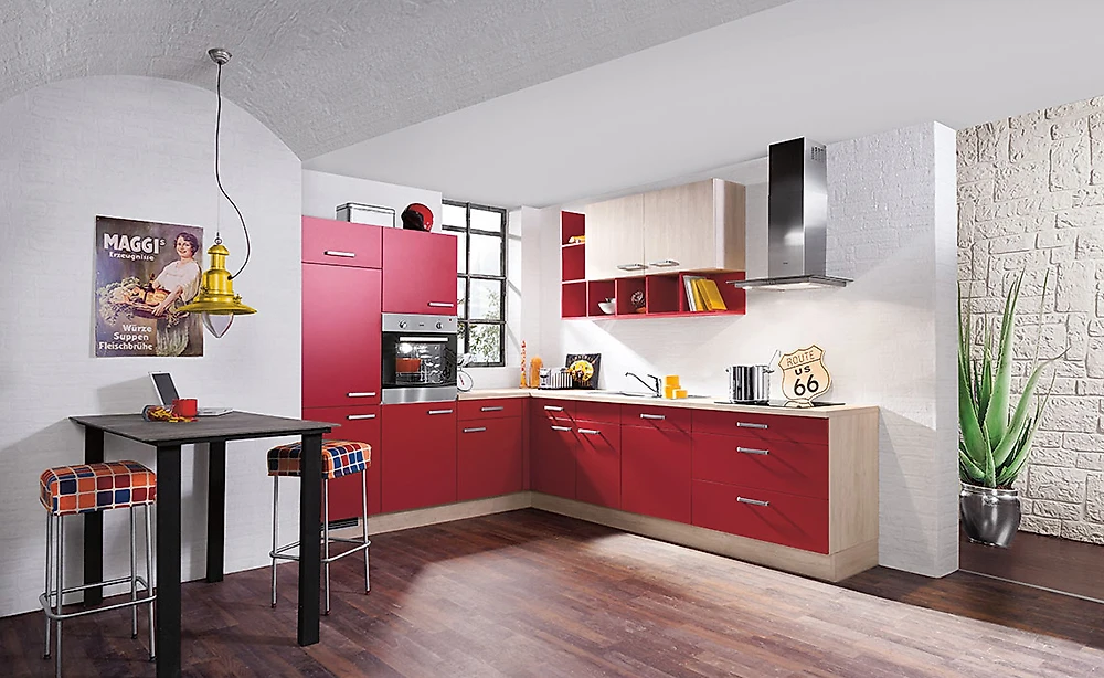 Бордовый кухонный гарнитур Микс-27