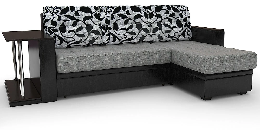 Угловой диван для гостиной Атланта-эконом Грей Флауэрс со столиком