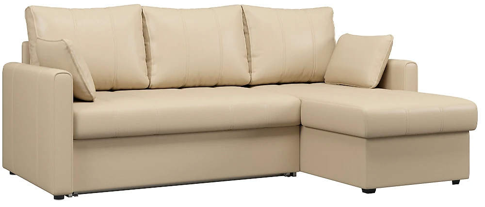 Бежевый угловой диван Риммини Дизайн 4 кожаный