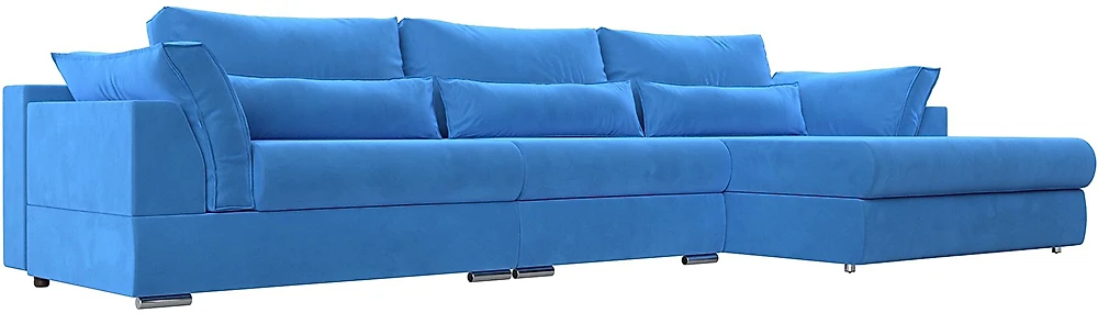 Угловой диван с независимым пружинным блоком Пекин Лонг Велюр Блю