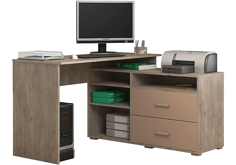 Компьютерный стол с надстройкой и шкафчиками СПУ-13 МДФ Дизайн-1
