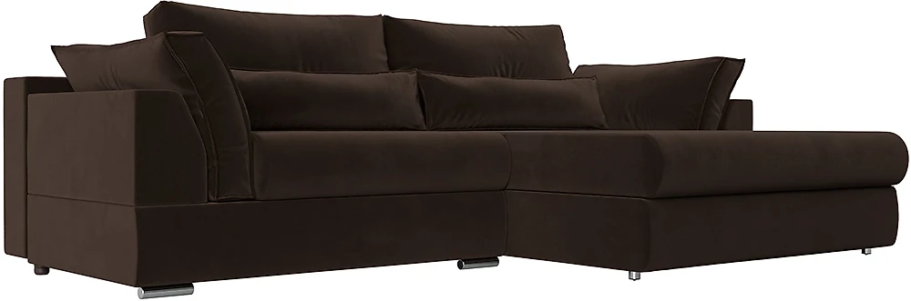 Угловой диван с независимым пружинным блоком Пекин Вельвет Браун