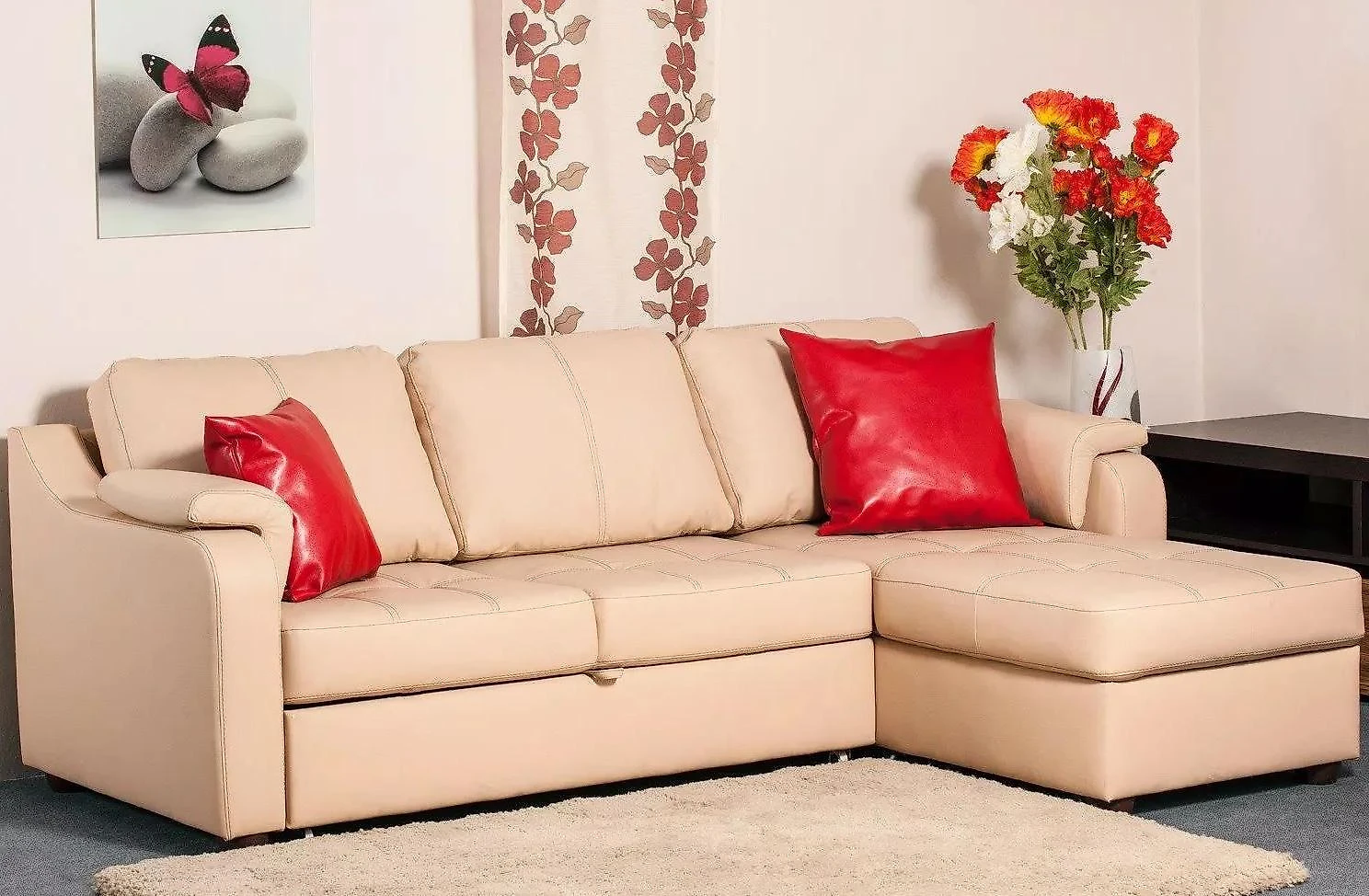 Бежевый угловой диван Берета Дизайн 2 кожаный