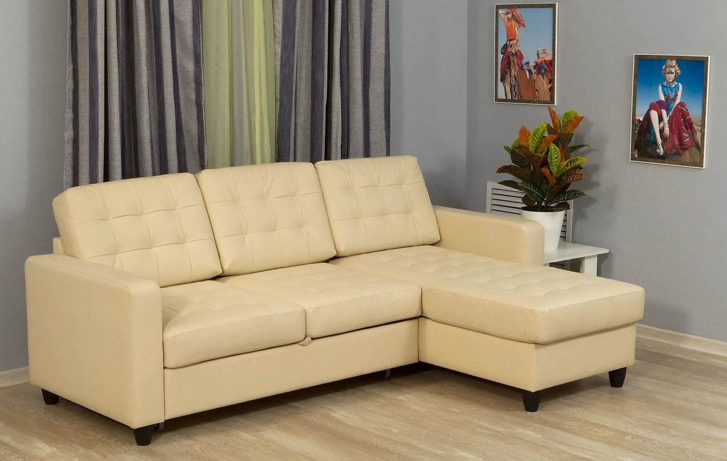 Бежевый угловой диван кожаный Камелот Дизайн 1