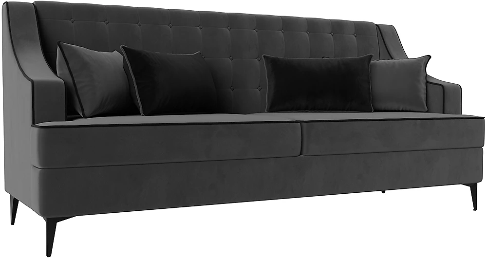 Прямой диван серого цвета Марк Велюр Серый-Черный
