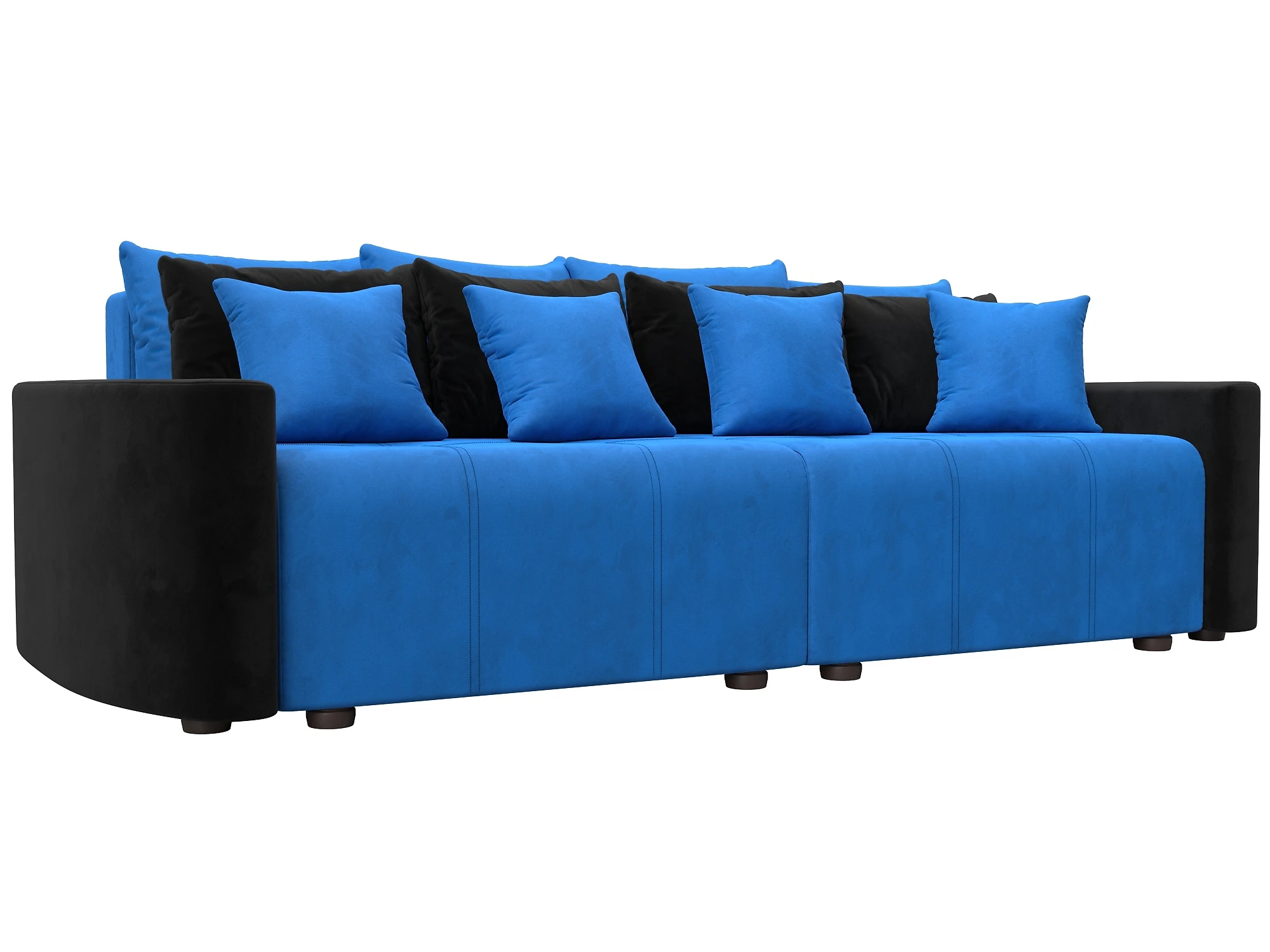 Синий прямой диван Бристоль Велюр Голубой-Черный