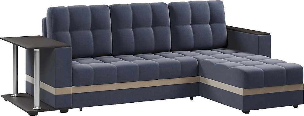 Угловой диван с ящиком в подлокотниках Атланта Классик Блу со столиком